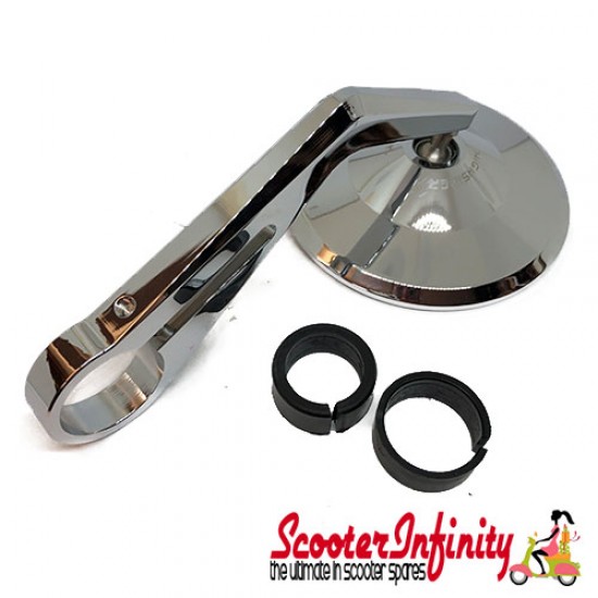 Mirror Handlebar End MONTANA (1 piece, right or left, round,  chrome, aluminium) (Vespa  ET/LX/LXV/S/GTS/GTS Super/GTV /GT 60/GT/GT L)