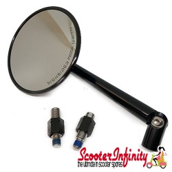 Mirror MONTANA (1 piece, right or left, round, black anodised) (Vespa ET/LX/LXV/S/GTS/GTS Super/GTV /GT 60/GT/GT L)