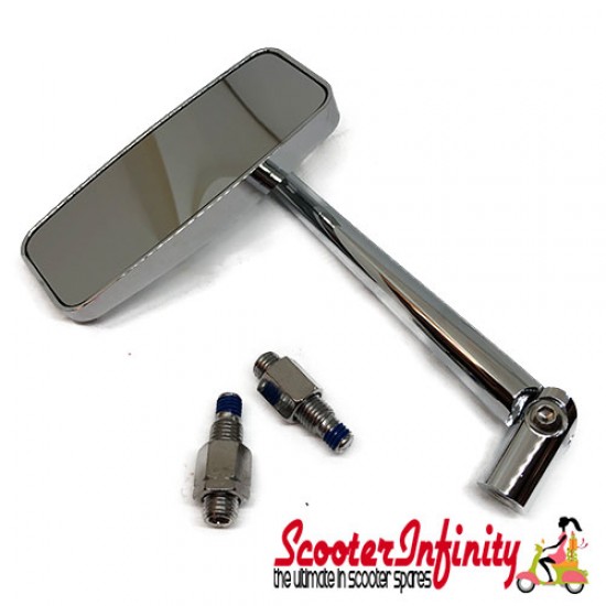 Mirror ACTION (1 piece right or left, square, chrome) (Vespa ET/LX/LXV/S/GTS/GTS Super/GTV /GT 60/GT/GT L)