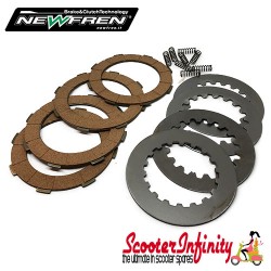 Clutch Plate Kit (Set of 4 Corks with Steels) (Late Clutch Type) NEWFREN Italian (Vespa Cosa 125-200, P 125-150 X, P200 E, PX 125-200 E, PX 200 MY, T5, T5 Classic)