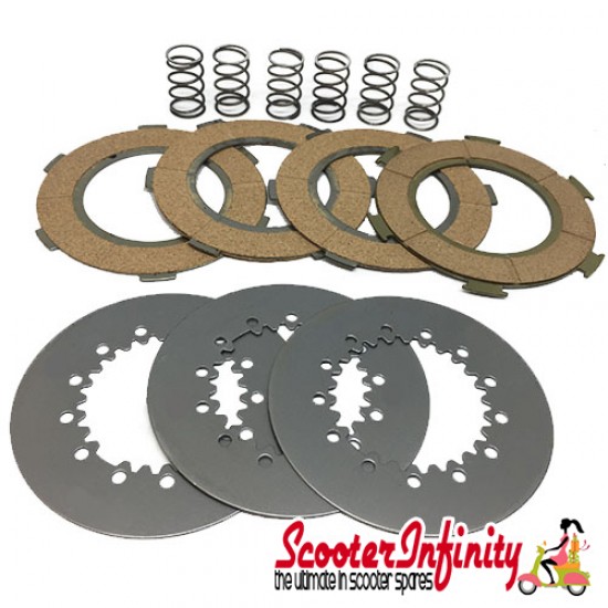 Clutch Plate Kit 4 Plate Conversion Kit NEWFREN (For 3 Plate Clutches) (96mm) (LML 2 Stroke, Vespa Cosa, PX125-150, GL, Super, Sprint)