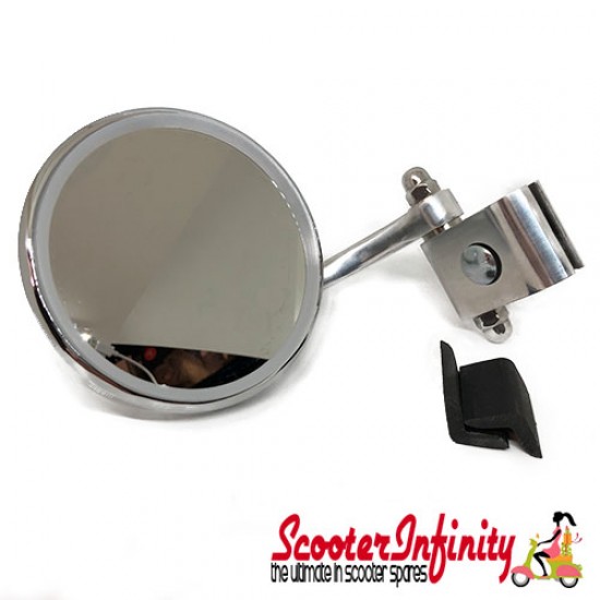 Mirror Clamp On LEFT Hand Round (100x100mm) (Universal Scooter Fitting) (Premium, STADIUM) (Stainless) (Vespa / Lambretta) Mirror Clamp On LEFT Hand Round (100x100mm) (Universal Scooter Fitting) (Premium, STADIUM) (Stainless) (Vespa / Lambretta)
