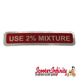 Sticker use 2% mixture (Red) (Vespa 50-125/PV/ET3/ 125 GT/GTR/Super/TS/150 Sprint/V /Super/Rally/PX/PE) Sticker use 2% mixture (Red) (Vespa 50-125/PV/ET3/ 125 GT/GTR/Super/TS/150 Sprint/V /Super/Rally/PX/PE)