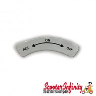 Sticker RESERVE-ON-OFF Badge (above fuel tap lever, for fuel tap position) (Vespa Rally, PX, T5 - all models)