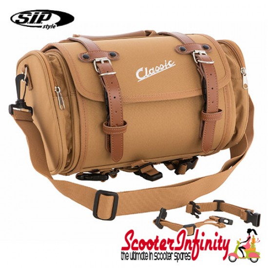 Case Top Box / Roll Bag Classic SIP Style - VESPA PX GTS/GT/GTV/LX LAMBRETTA (FITS TO  ANY CARRIER) (10L) (Beige or Brown)