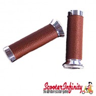 Handlebar Twist Grips GENUINE PIAGGIO Vespa GTS/GTS Super/GT (Brown LEATHER)