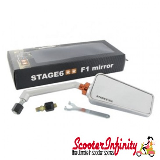 Mirror Stage 6 F1 Square L/S (Thread: M8, 115x60 mm,  white,  stem length 110mm)  (Vespa - ET/LX/LXV/S/GTS/GTS Super/GTV /GT 60/GT/GT L )