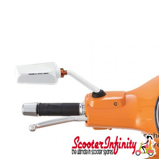 Mirror Stage 6 F1 Square L/S (Thread: M8, 115x60 mm,  white,  stem length 110mm)  (Vespa - ET/LX/LXV/S/GTS/GTS Super/GTV /GT 60/GT/GT L )