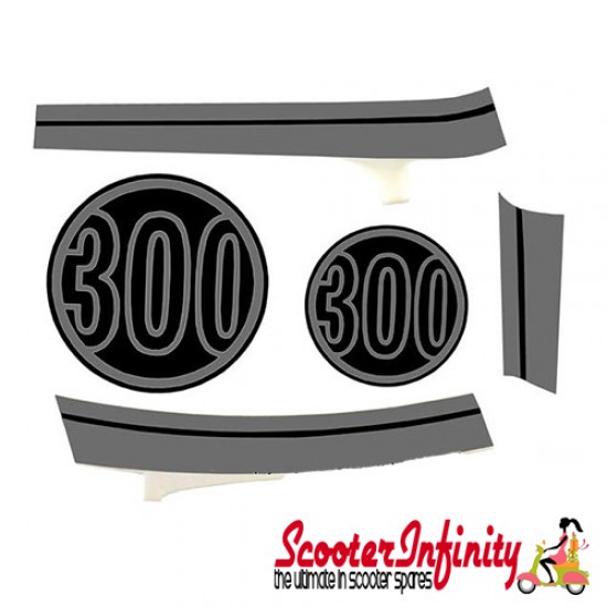 Sticker Decoration Trim for Vespa GTS Super 300 (black, Lucido 094,  grey/black, 5-parts)