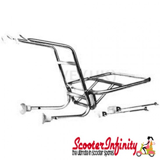 Carrier/Rack Front Cuppini (Chrome) (Wide distance, Load area: 38x26cm) (Vespa/Lambretta) Carrier/Rack Front Cuppini (Chrome) (Wide distance, Load area: 38x26cm) (Vespa/Lambretta)