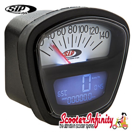 SIP Digital Speedo / Rev Counter *NEW V2.0* (Black/White Face) (Lambretta DL, GP, LI, SX, TV)