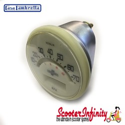Speedometer  White Face 70MPH Lambretta (LI 125-150 S1 & 2, TV175 S1 & 2)