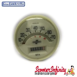 Speedometer White Face 70MPH Lambretta (LI 125-150 S1 & 2, TV175 S1 & 2) Speedometer White Face 70MPH Lambretta (LI 125-150 S1 & 2, TV175 S1 & 2)