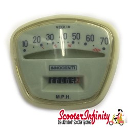 Speedometer Aqua Face 70MPH Lambretta (LI 125-150, SX150, TV175, TV200) Speedometer Aqua Face 70MPH Lambretta (LI 125-150, SX150, TV175, TV200)