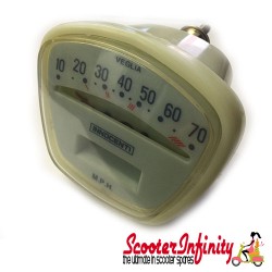 Speedometer Aqua Face 70MPH Lambretta (LI 125-150, SX150, TV175, TV200)