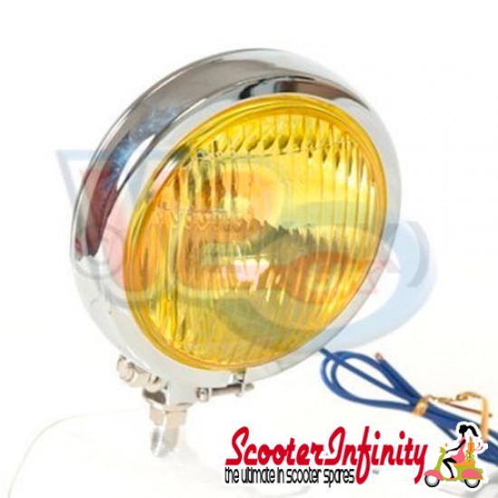 Spotlight / Spotlamp Chrome with Yellow Glass Mod Style (120mm, High Quality, Halogen - 12v, 55w) (Vespa / Lambretta)