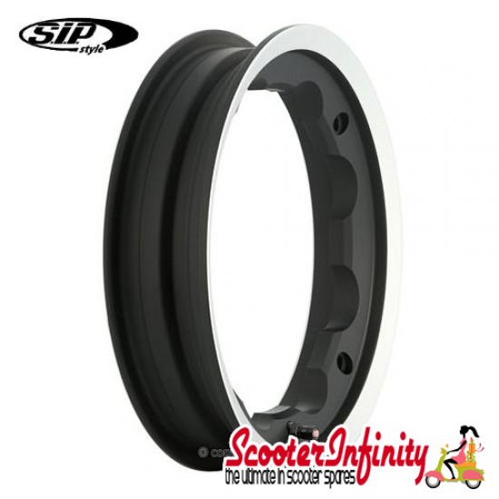 Wheel Rim Tubeless SIP Black Polished Edge (aluminium, KBA 50164, valve premounted) (2.10x10) (Lambretta) Wheel Rim Tubeless SIP Black Polished Edge (aluminium, KBA 50164, valve premounted) (2.10x10) (Lambretta)