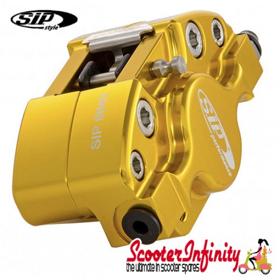 Brake Caliper SIP (Aluminium, Anodised Gold) (Grimeca,`98/MY, front, LML, Vespa PX, T5, T5 Classic) (MMW Rear)