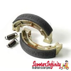 Brake Shoes Front (125mm x 17mm, Single Pivot, Single Pin Mounting) (Vespa 100, 125-150 Super, PK 50, Primavera, Sportique, VBA, VBB)