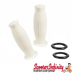 Handlebar Twist Grips (Superflex / Bubble) White (22mm with Black Rings) (Vespa /ET3/125 GT/GTR/Super /TS/ 150 GL/Sprint/V/Super /180SS/200 Rally/PX80-200/PE Lusso/?98/MY)