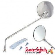Mirror Standard Right CUPPINI (round, ? 97 mm,  chrome  stem length 290mm) (Vespa  all Classic models)