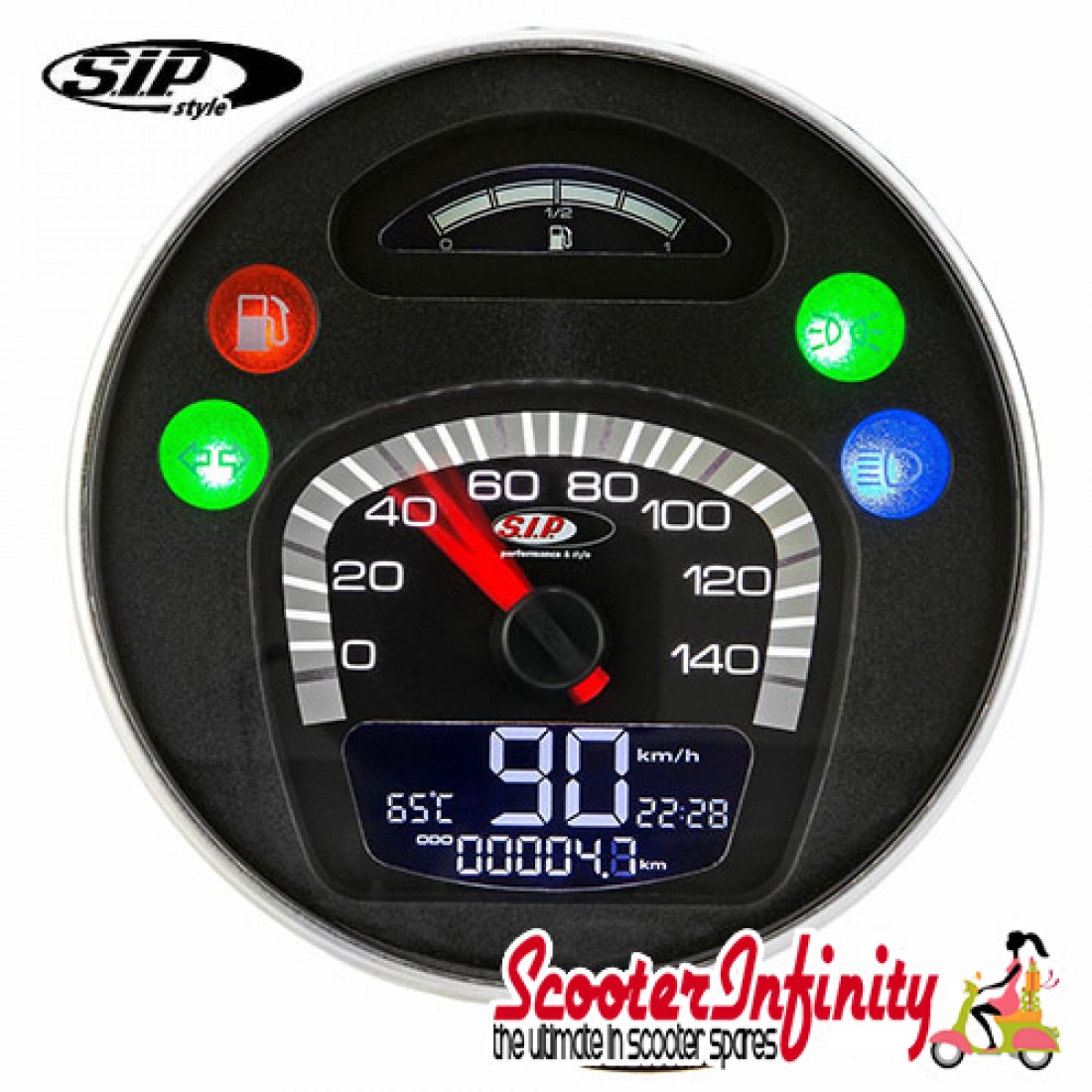 SIP Digital Speedo / Rev Counter *NEW V2.0* (Black Face) (Vespa PX/MY