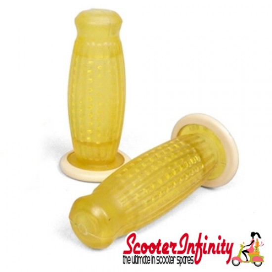 Handlebar Twist Grips (Superflex / Bubble) Yellow Transparent (22mm 120mm) (Vespa  50-125 PV/ET3/125 GT/GTR/Super /TS/ 150 GL/Sprint/V/Super /180SS/200 Rally/PX80-200/PE Lusso/?98/MY)
