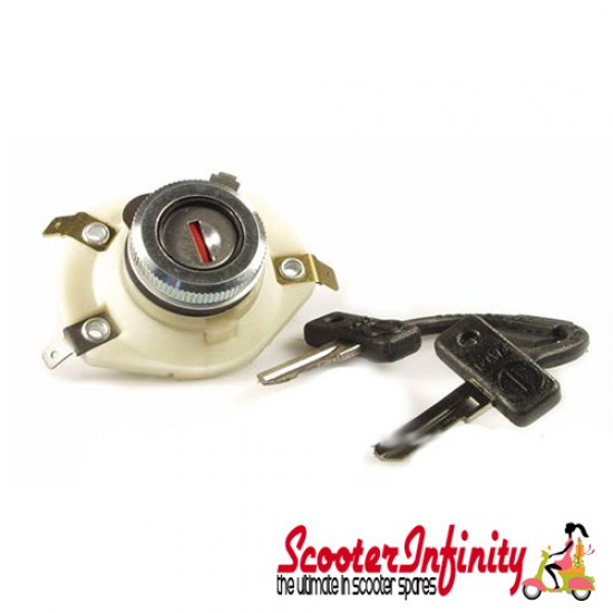 Lock Ignition (without battery  4 connections, oval key) (Vespa 100 2?  /125 PV ET3/200 Rally 2?/P80 -150X/P150S/P200E/PX80-125 E)