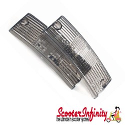 Indicator Lens Kit PIAGGIO (Front, Smoked / Black) (Vespa  PX80-200/PE/Lusso/T5)