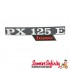 Badge Sidepanel "PX 125 - Lusso" (Aluminium Red / Black, pin distance 105mm) (Vespa Vespa PX125 E Lusso/EFL/Arcobaleno)