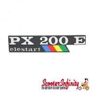 Badge Sidepanel "PX 200 - Elestart" (Black Aluminium / Red, pin distance 105mm) (Vespa PX200 E Lusso/EFL/Arcobaleno / Elestart ) Badge Sidepanel "PX 200 - Elestart" (Black Aluminium / Red, pin distance 105mm) (Vespa PX200 E Lusso/EFL/Arcobaleno / Elestart )
