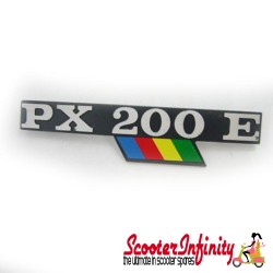 Badge Sidepanel "PX 200 - Elestart" (Black Aluminium / Red, pin distance 105mm) (Vespa PX200 E Lusso/ELF/Arcobaleno)