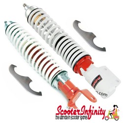 Shock Absorber Sebac Style Front/Rear (Red/White) (Carbone) PAIR (Vespa PX125-200 / T5, T5 Classic / LML)