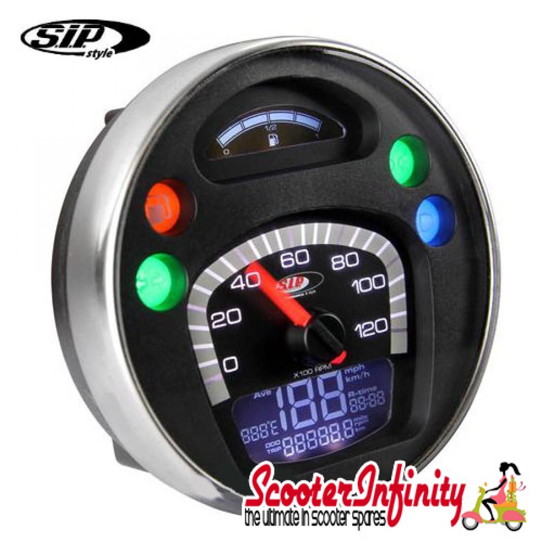 SIP Digital Speedo / Rev Counter *NEW V2.0* (Black Face) (Vespa PX/MY