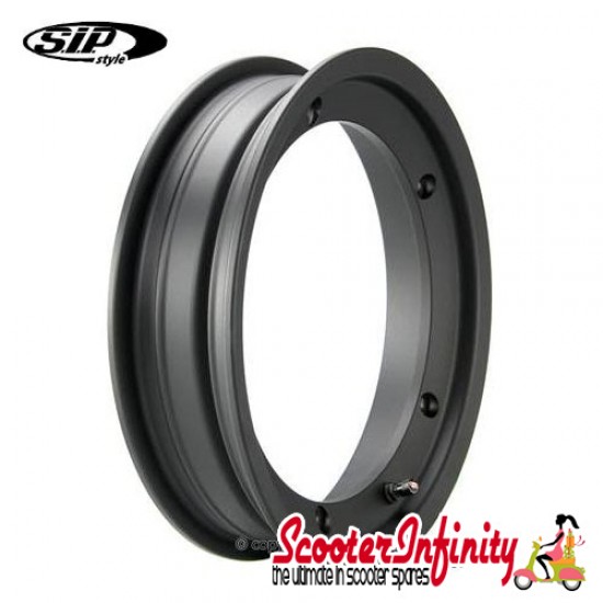 Wheel Rim Tubeless SIP Matt Black (aluminium, KBA 50164, valve premounted) (2.10x10) (Vespa) (P, PE, PX, T5, Rally, LML)