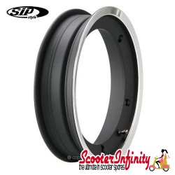 Wheel Rim Tubeless SIP Black Polished Edge (aluminium, KBA 50164, valve premounted) (2.10x10) (Vespa) (P, PE, PX, T5, Rally, LML)