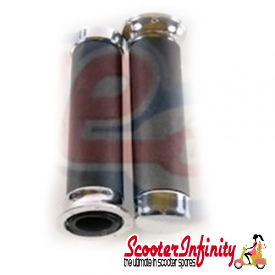 Handlebar Twist Grips Black Rubber (Chrome Ends) (Vespa PX/T5//MY)