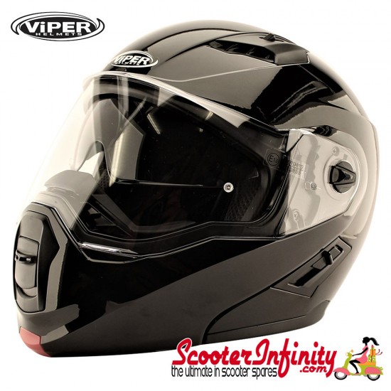 VIPER RSV555 PLAIN GLOSS BLACK FLIP UP FRONT MODULAR MOTORCYCLE MOTORBIKE HELMET