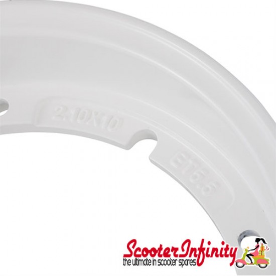 Wheel Rim Tubeless SIP White 2.0 (aluminium, KBA 50164, valve premounted) (2.10x10) (Vespa) (P, PE, PX, T5, Rally, LML)