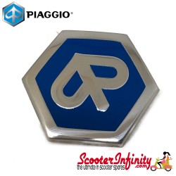 Badge Horncast Horn Cover Hex (Piaggio Emblem) (42x48 mm) (Vespa Beverly /Carnaby/Liberty/MP3/X7/X8 /X10/X EVO also: PIAGGIO MP3 Yourban LT /ERL )