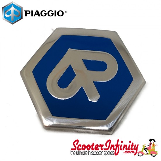 Badge Horncast Horn Cover Hex (Piaggio Emblem) (42x48 mm) (Vespa Beverly /Carnaby/Liberty/MP3/X7/X8 /X10/X EVO also: PIAGGIO MP3 Yourban LT /ERL )