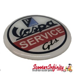 Badge Sticker Domed - Vespa GTS Service (75mm, 75mm) Badge Sticker Domed - Vespa GTS Service (75mm, 75mm)