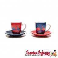 Espresso Coffee Cup Set VESPA Red / Blue (Genuine Piaggio) (2 Parts with Gift Box)