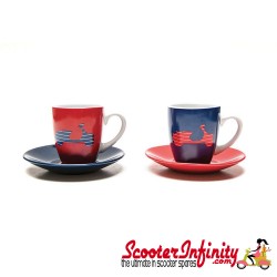 Espresso Coffee Cup Set VESPA Red / Blue (Genuine Piaggio) (2 Parts with Gift Box)