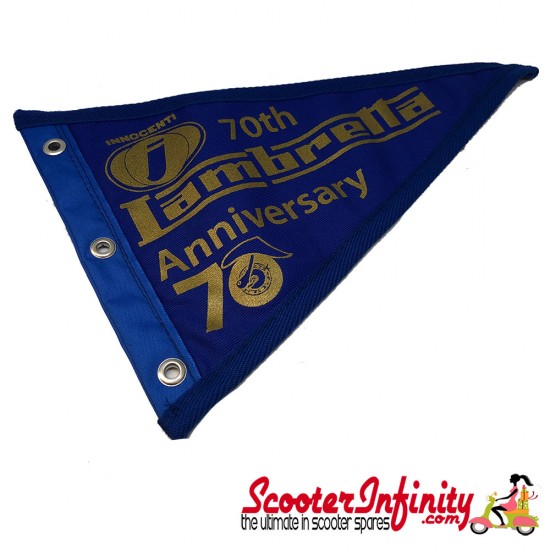 Flag Penant Lambretta Innocenti 70th Anniversary (Blue, Blue Trim) (240x170mm) (With Eye Holes, for Whip Aerial)