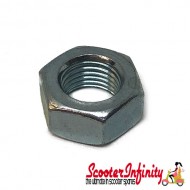 Nut M14 x 1.5mm (steel, zinc) (PIAGGIO) (brake drum hub, front,  for Vespa PK50-125/S/SS/XL/XL2 /Automatica/PX80-200E 2? /Lusso/`98/MY/`11/T5/Cosa /LML Star 125-200 2T/4T/ Star 125/II/Lite 4T Automatica/CVT)