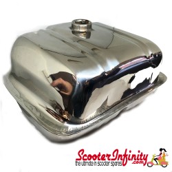 Fuel Tank Lambretta Mid-Range 13 Litre Stainless Steel Polished with Stainless Straps (125 LI /Special/GP/DL/150 LI /Special/SX/GP/175 TV (2? -3?)/200 TV/SX/GP/DL)