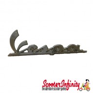 Badge Legshield (chrome, fixation: adhesive,  100x35 mm) (Vespa GTS / PX MY)