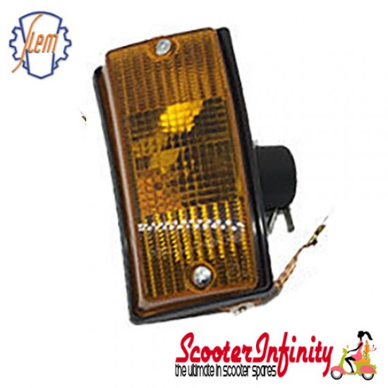 Indicator Front Left PIAGGIO SIEM (yellow amber orange, w/o bulbs) (Vespa PX80-200/PE/Lusso/T5)