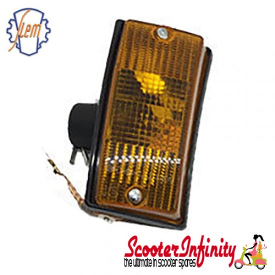 Indicator Front Right PIAGGIO SIEM (yellow amber orange, w/o bulbs) (Vespa PX80-200/PE/Lusso/T5)